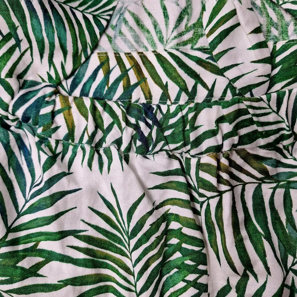 Loft Medium Green White Palm Linen-blend Tie-back Romper Pockets Tropical - Picture 10 of 15